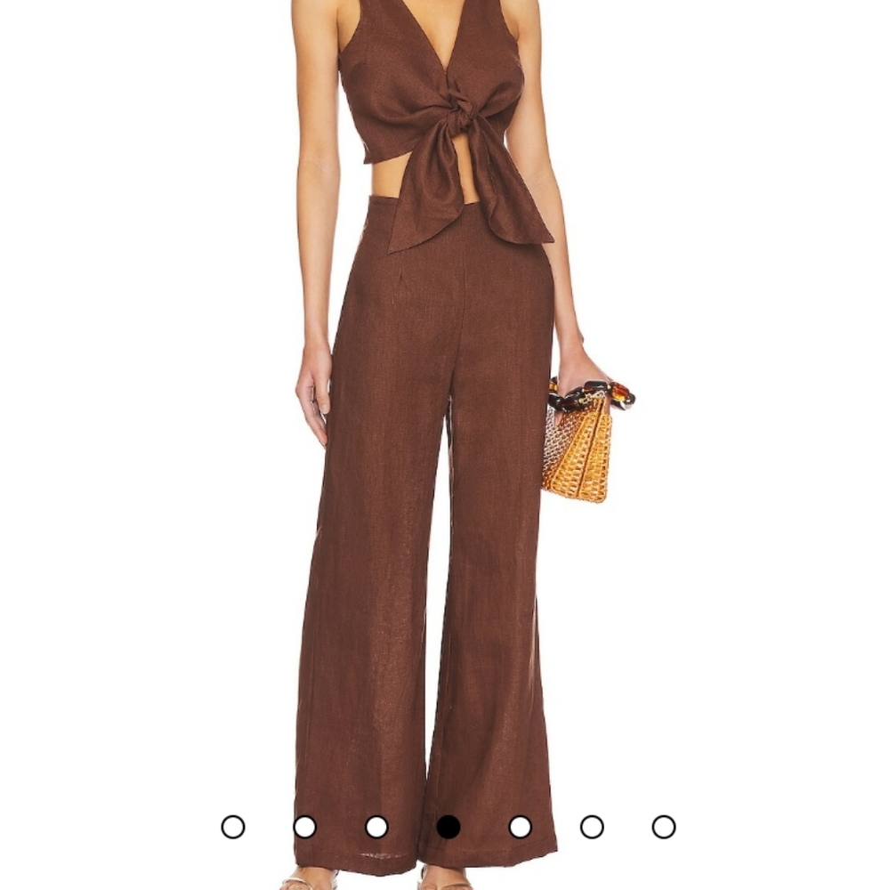 Faithfull the Brand Wide Leg Linen Sibyl Ottavio Chocolate Brown Pants 6…